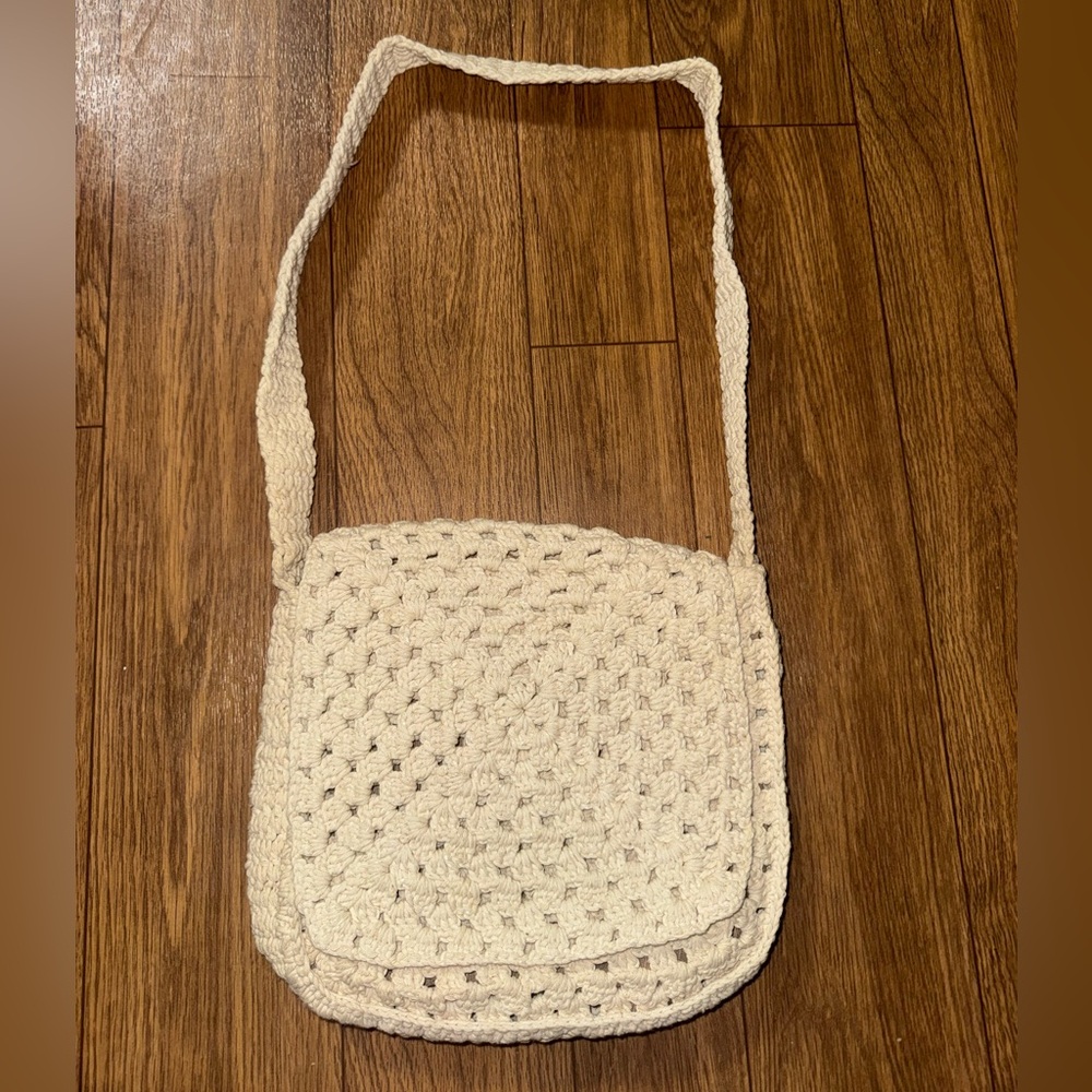 Handcrafted Cream Crochet Macramé Crossbody Bag Eclectic CottageCore Grandma